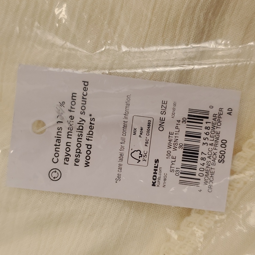 BNWT Women's Sonoma GFL Crochet Back Fringe Ruana, White, OS - Picture 6 of 7